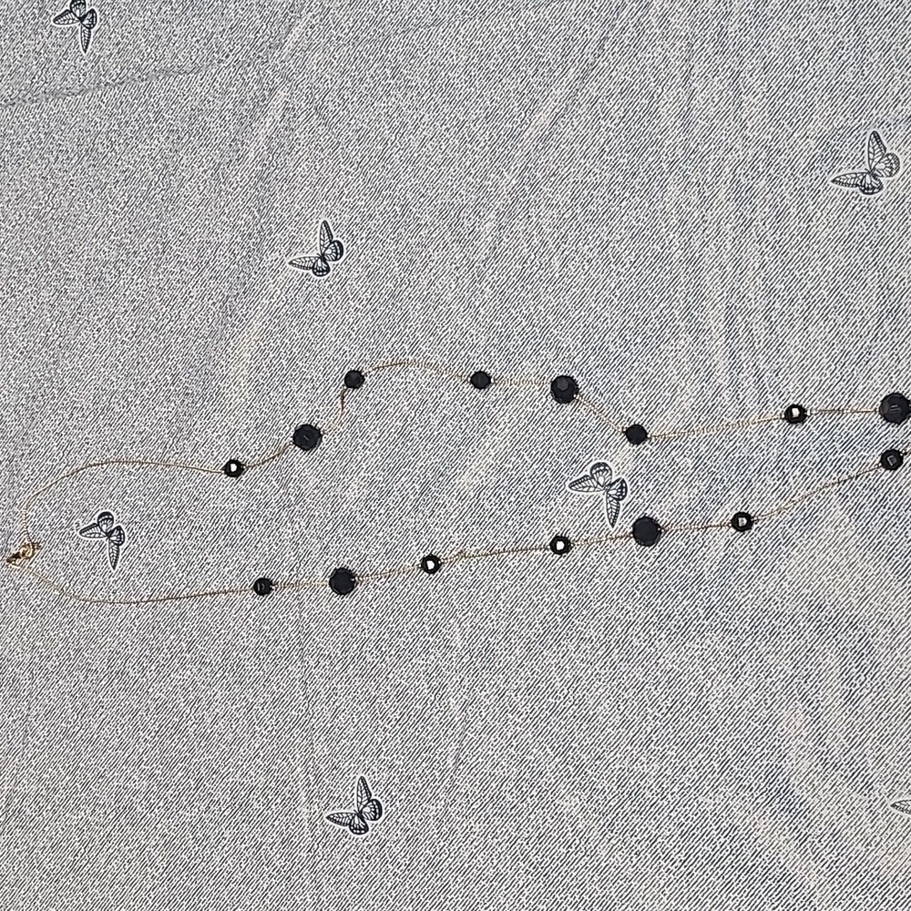 Vintage Korea Black Bead Station Necklace Gold Tone 18"